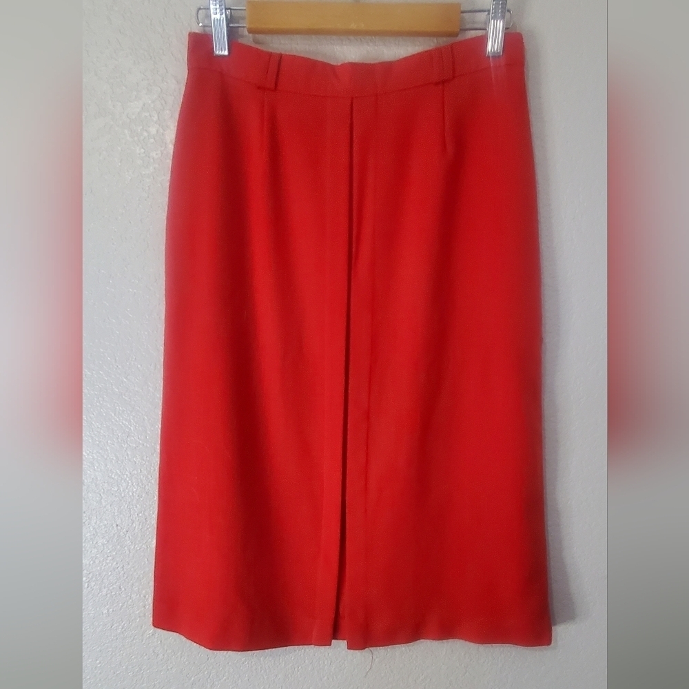 Panther 2 Piece Red Blazer Jacket & A-Line Midi Skirt Set Skirtsuit Size Medium - Picture 4 of 10